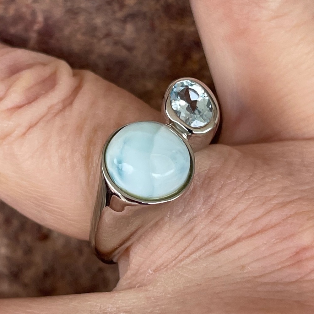 Judy Crowell Larimar & Blue Topaz band ring size 8